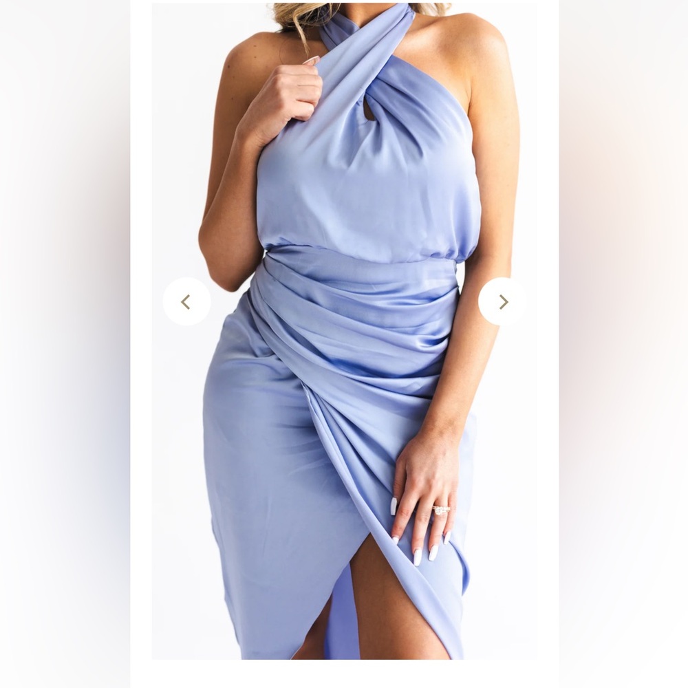 Light blue satin midi dress - size small